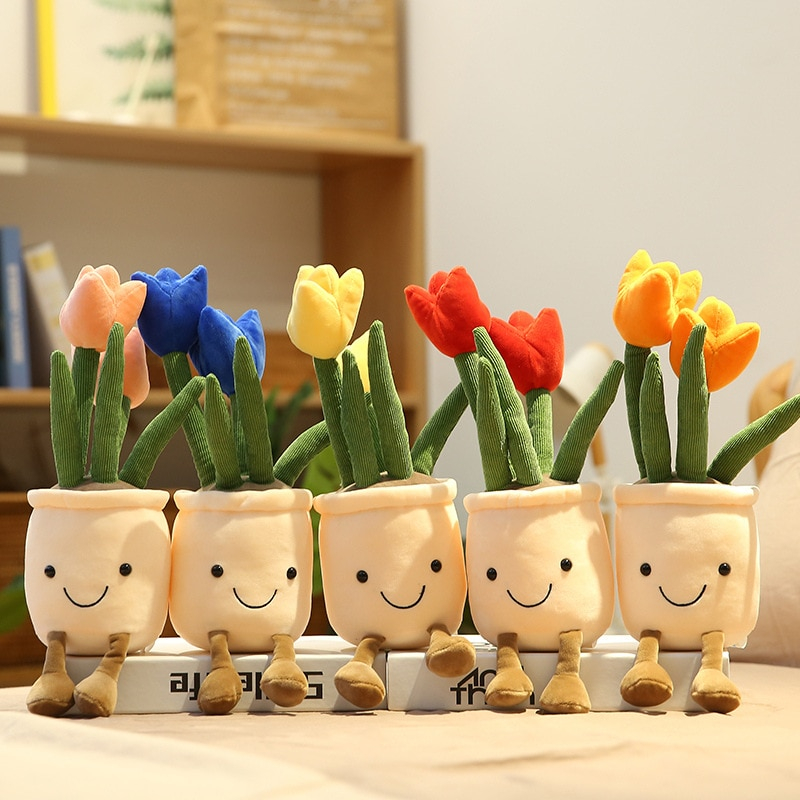 Foto 3 pulgar | Planta De Tulipán Artificial En Maceta De Peluche De 35 Cm Para Niños De 8 A 15 Años - Venta Internacional.