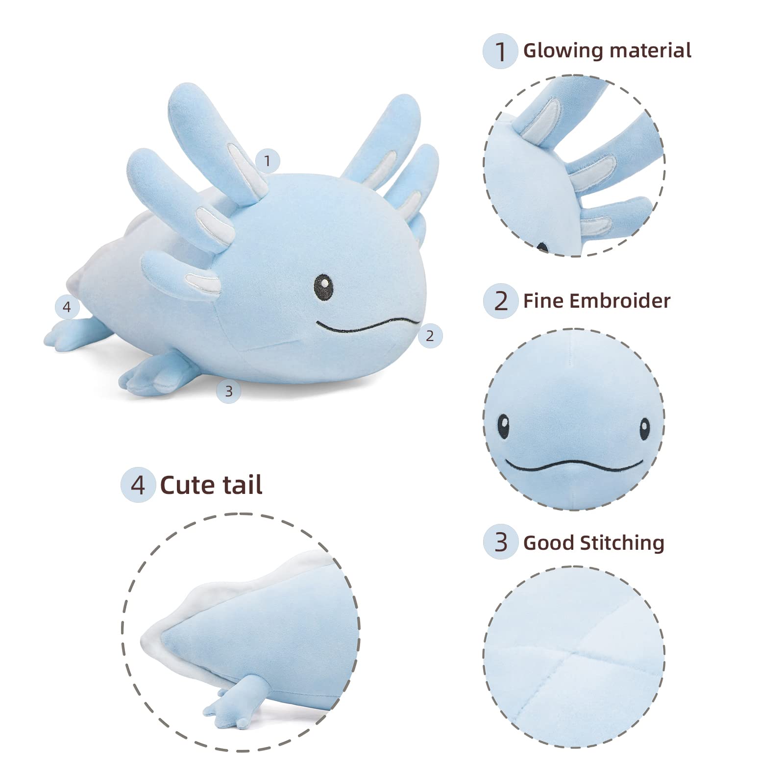 Foto 3 | Peluche Niuniu Daddy Axolotl Azul Luminoso 50 Cm - Venta Internacional.