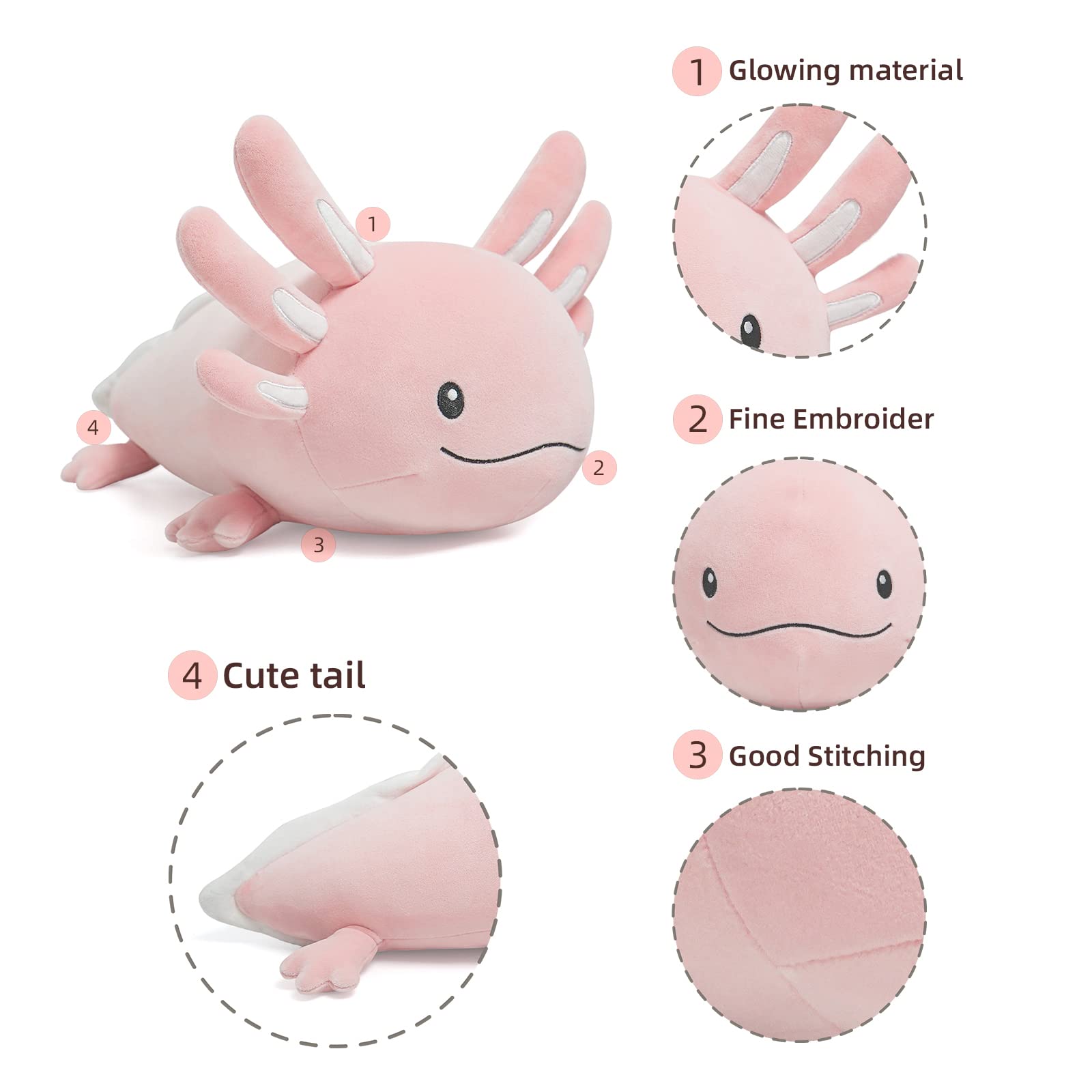 Foto 5 pulgar | Peluche Niuniu Daddy Axolotl Rosa Luminoso 60 Cm - Venta Internacional.