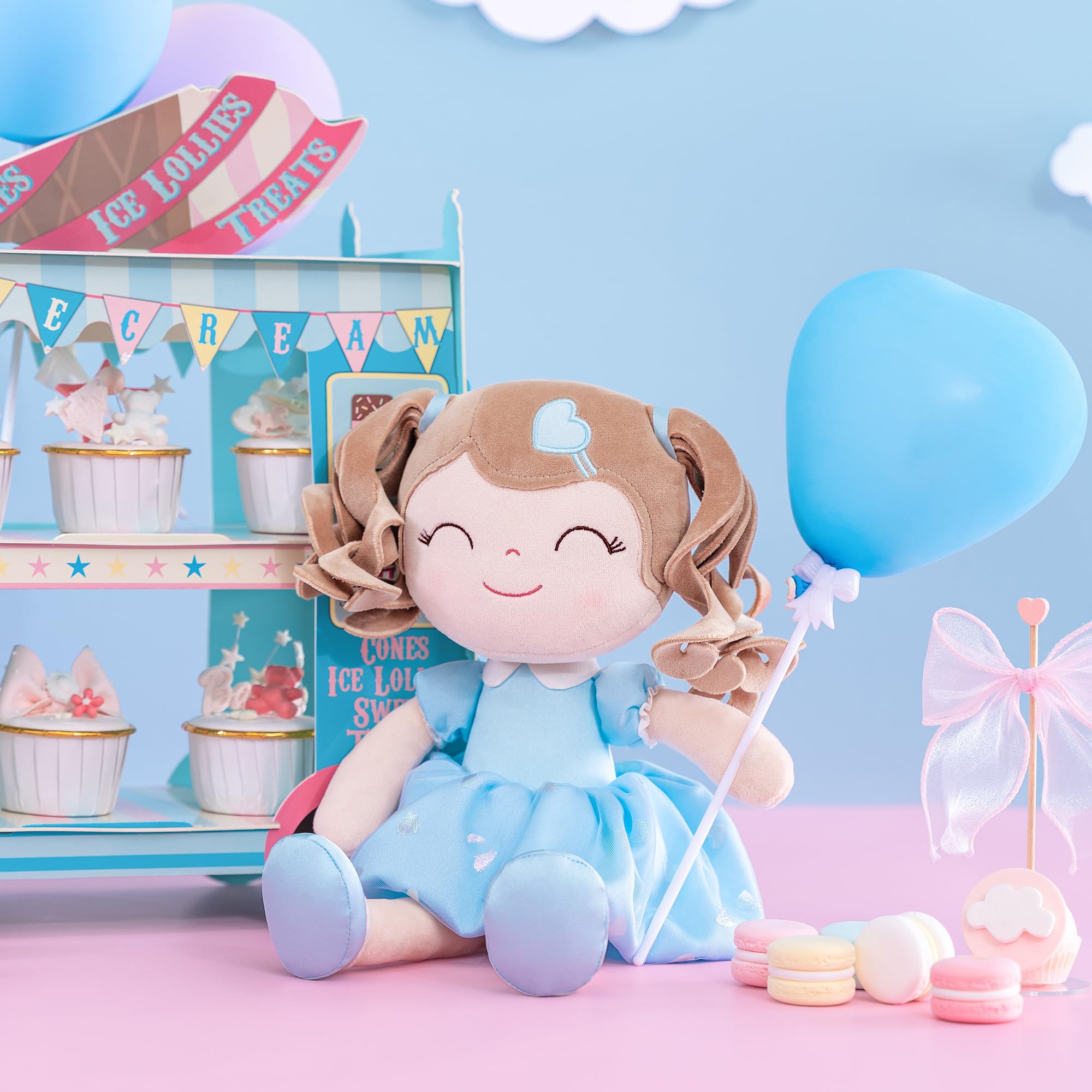 Foto 6 | Muñeca De Peluche Gloveleya Curly Girl De 16 Pulgadas, Color Azul, Con Bolsa De Regalo - Venta Internacional.