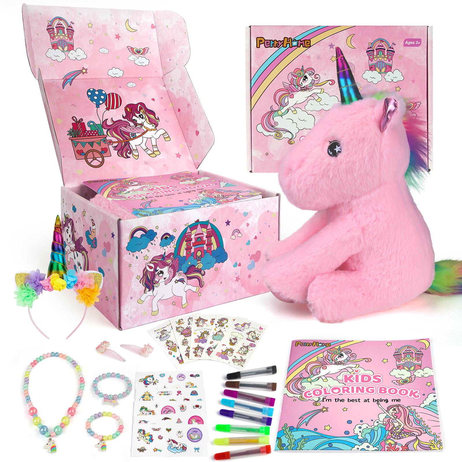 Foto 2 pulgar | Set De Regalo Perryhome Unicorn Para Niñas Con Peluche, Libro Para Colorear - Venta Internacional.