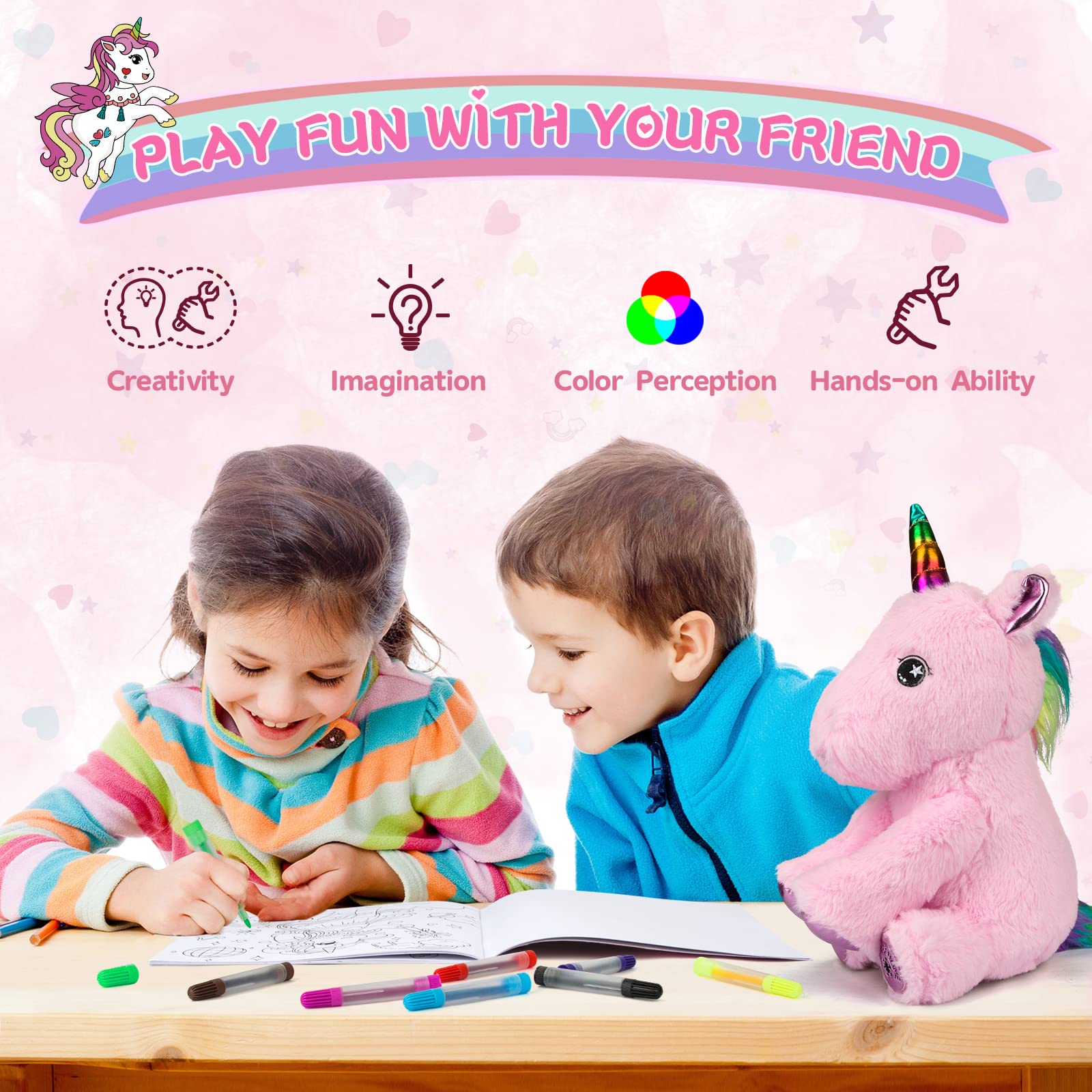 Foto 7 pulgar | Set De Regalo Perryhome Unicorn Para Niñas Con Peluche, Libro Para Colorear - Venta Internacional.