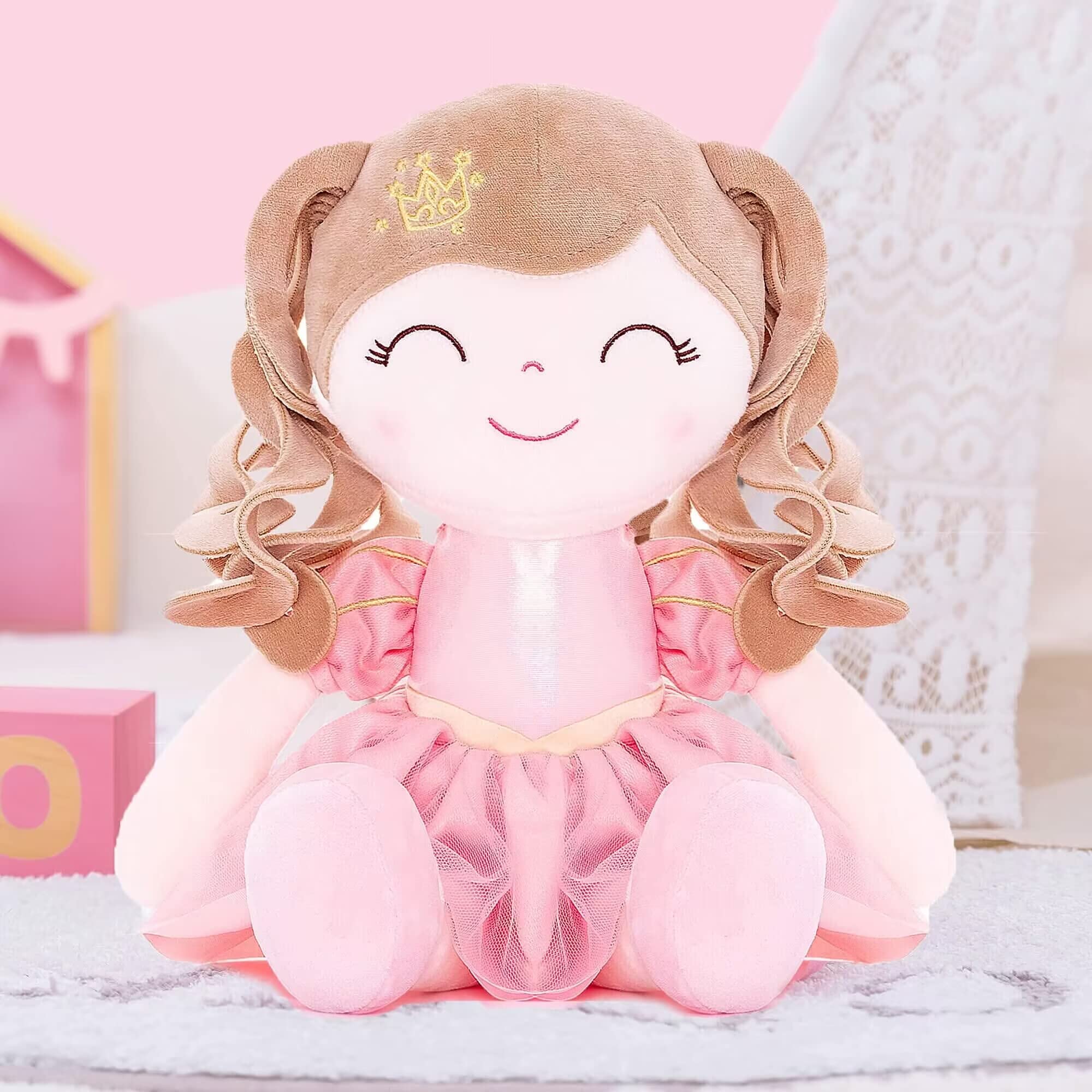 Foto 4 pulgar | Muñeca de Peluche Gloveleya para Niña con Corona de Princesa Rosa 14 cm - Venta Internacional