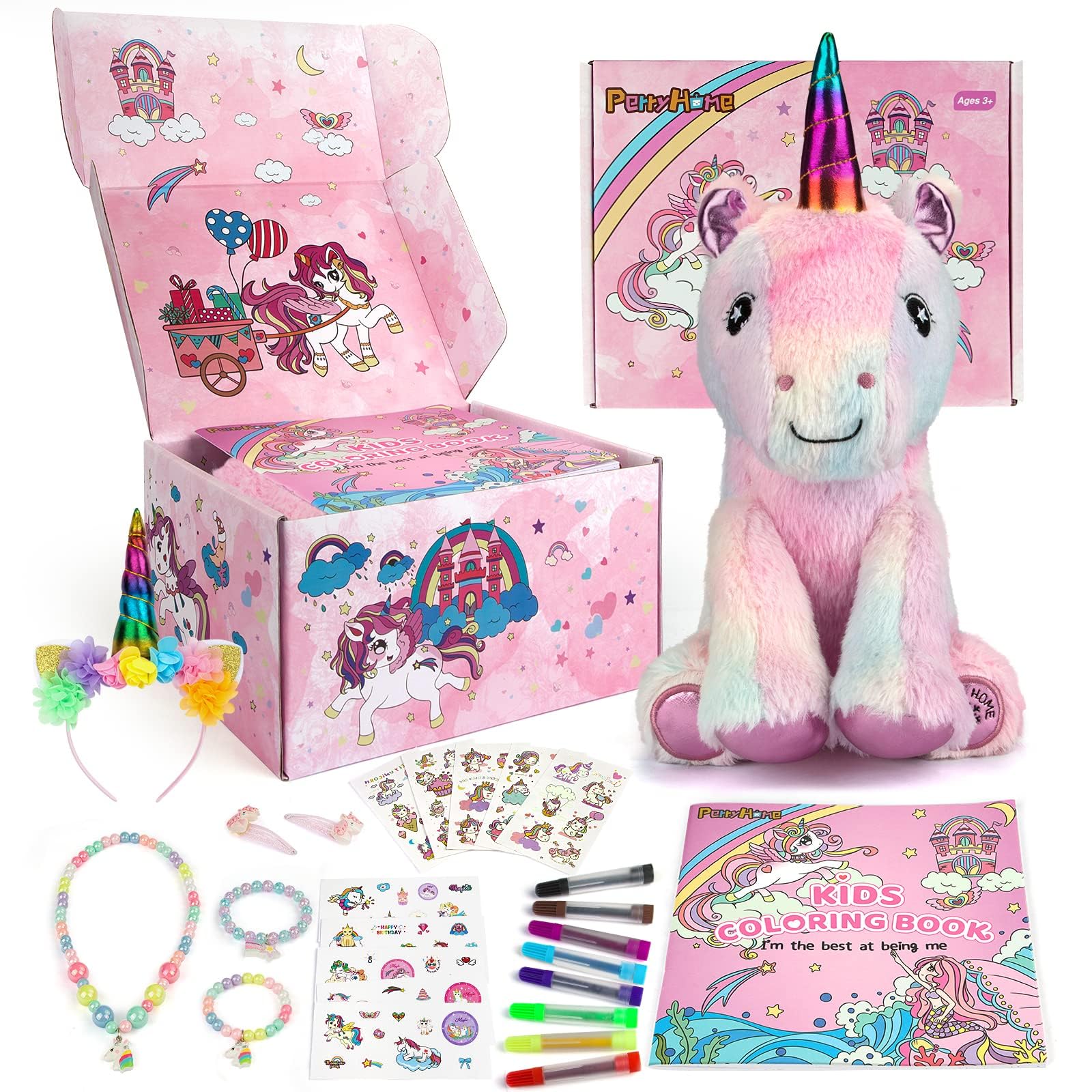 Foto 2 pulgar | Set De Regalo Perryhome Unicorn Para Niñas Con Peluche, Libro Para Colorear - Venta Internacional.