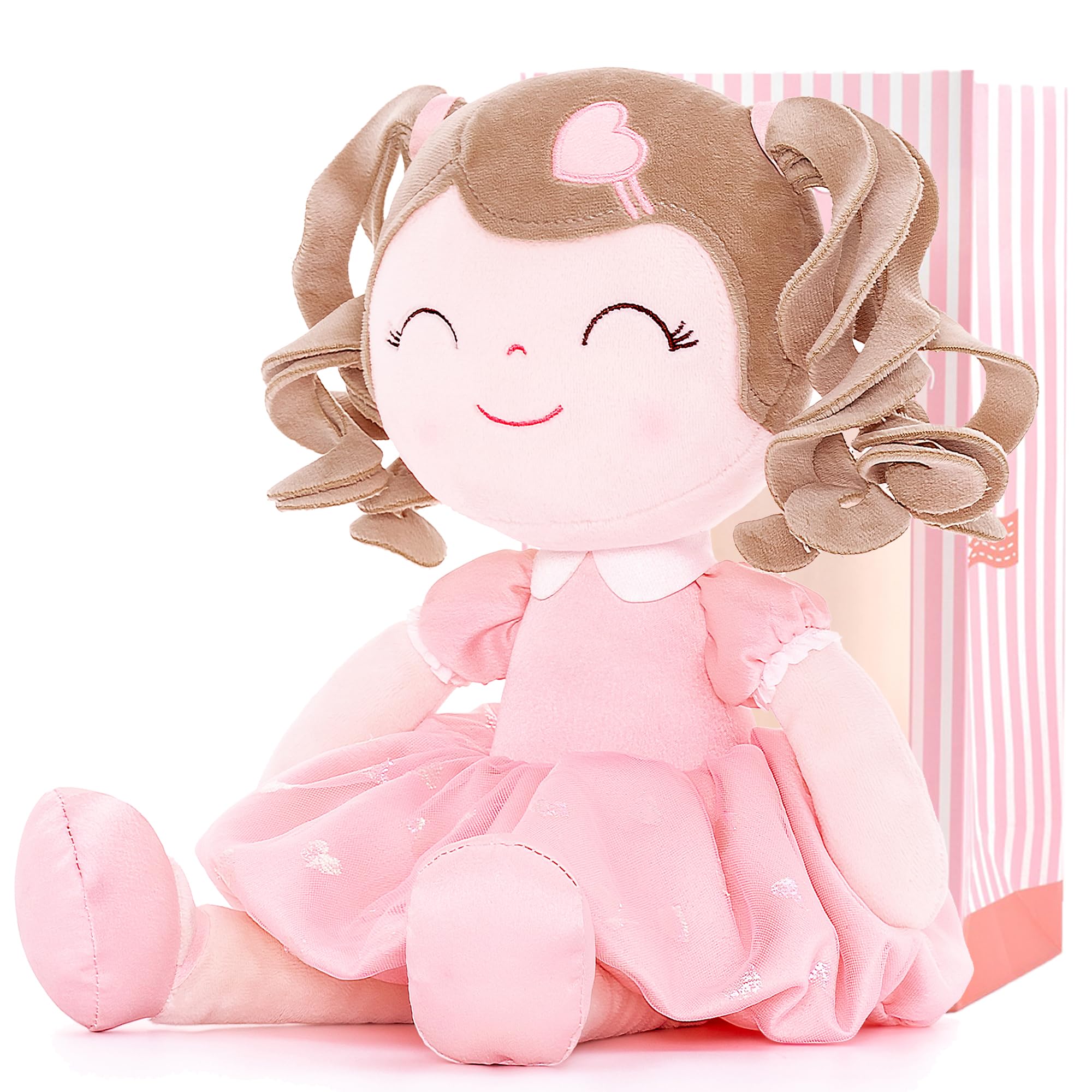 Muñeca De Peluche Gloveleya Curly Girl Love Heart, 16 Pulgadas, Rosa - Venta Internacional.