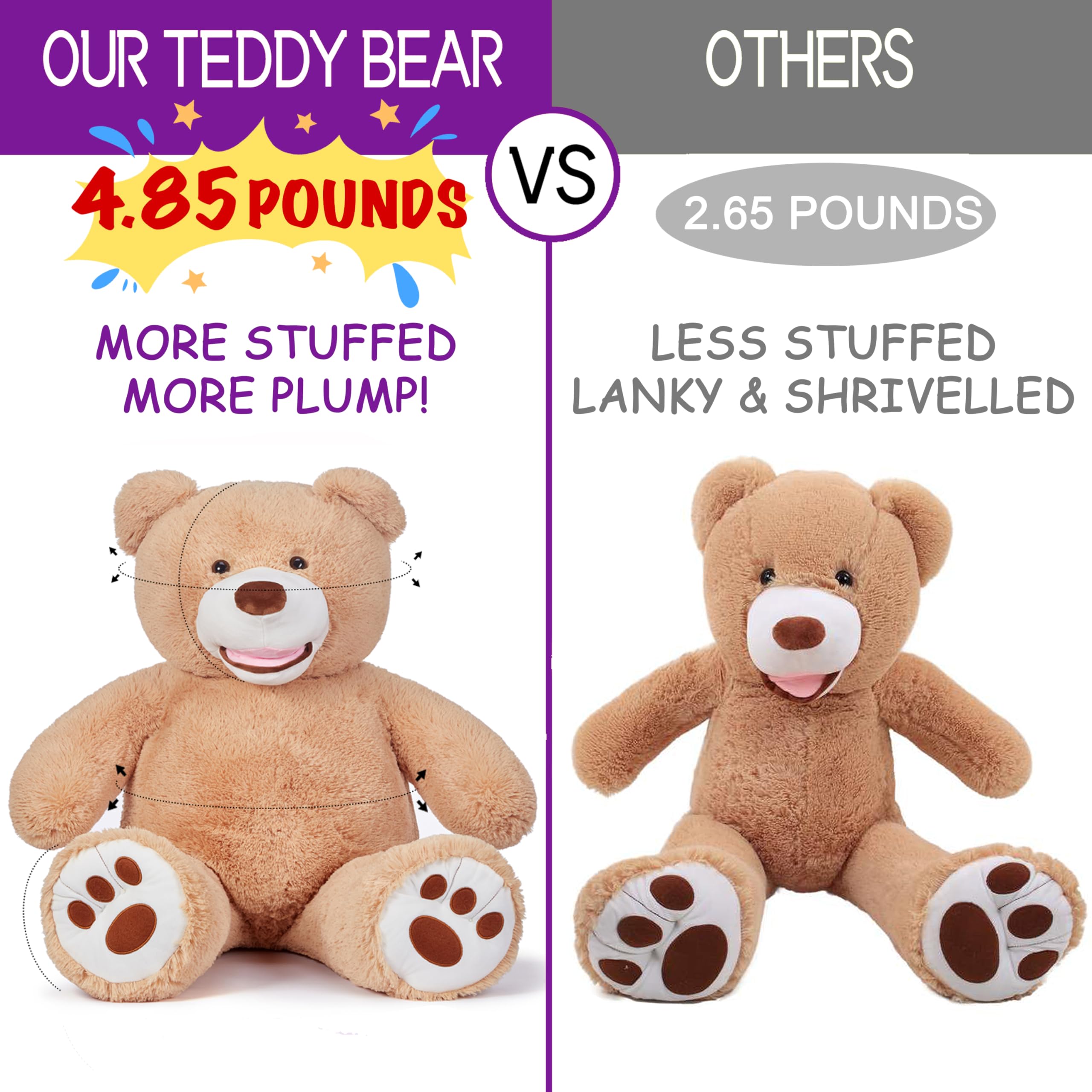 Foto 3 pulgar | Peluche Gigante Ikasa Con Forma De Oso De Peluche, 99 Cm, Color Marrón - Venta Internacional.