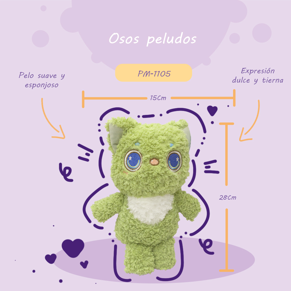 Foto 3 pulgar | Oso De Peluche Verde Tierno Pelaje Colorido Y Divertido Detalle