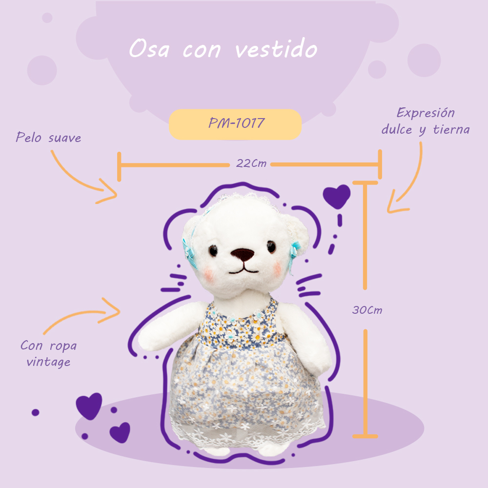 Foto 3 pulgar | Osita de Peluche con Vestido Floreado