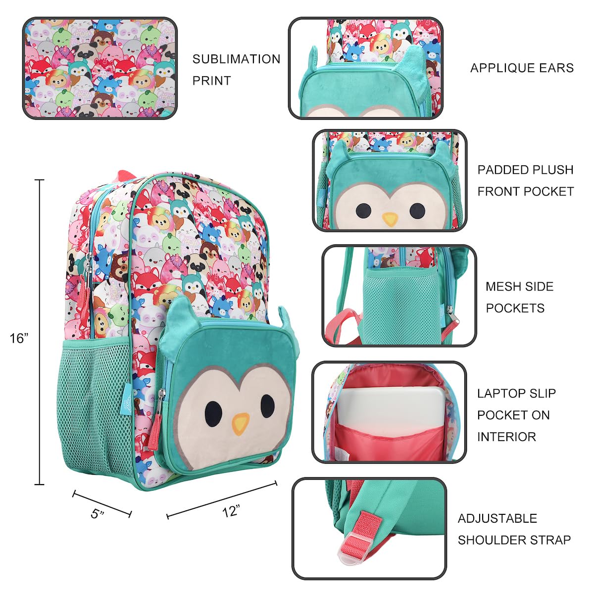 Foto 5 pulgar | Mochila de Peluche Bioworld Squishmallows Winston The Owl - Venta Internacional