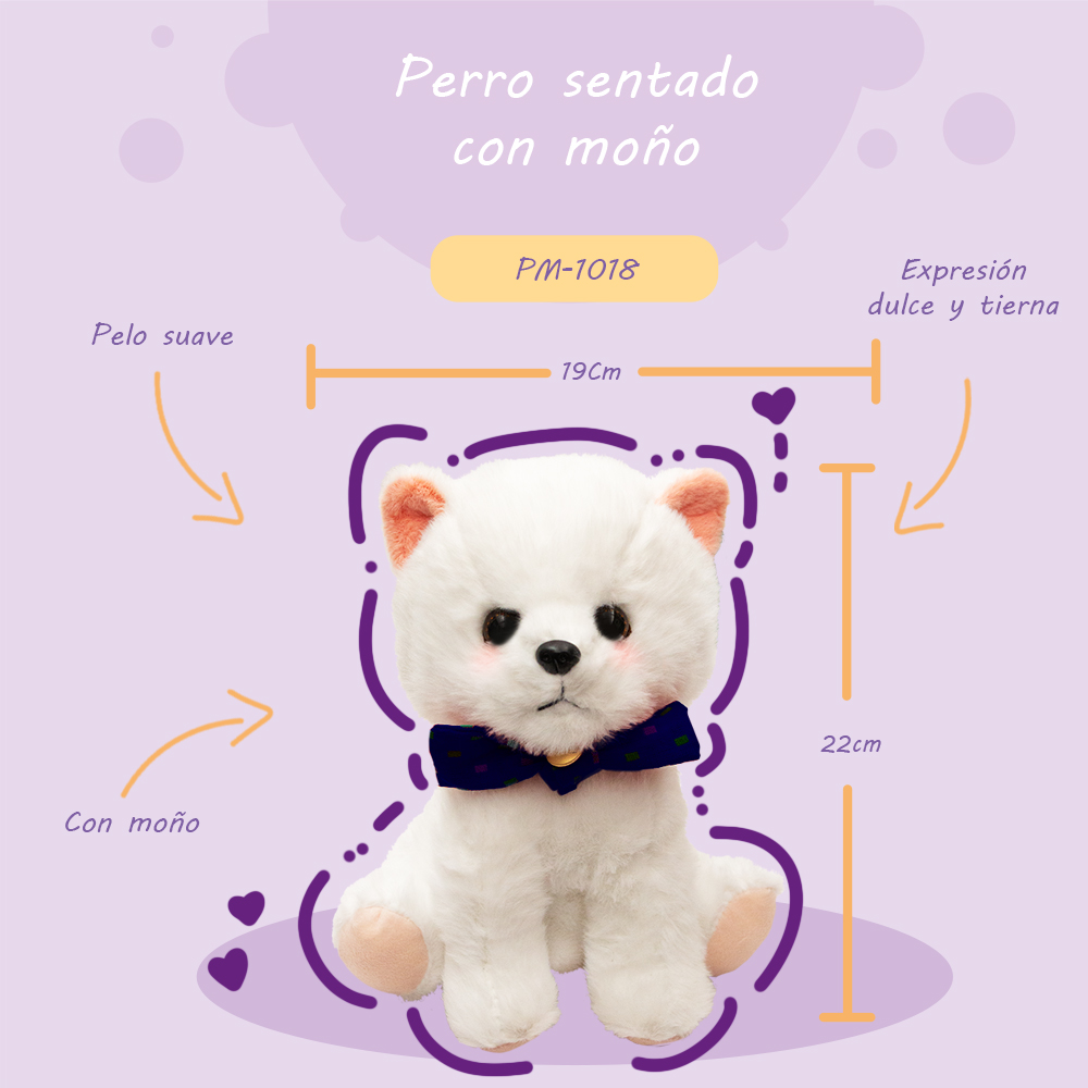 Foto 3 pulgar | Perrito de Peluche Blanco Sentado con Moño Azul