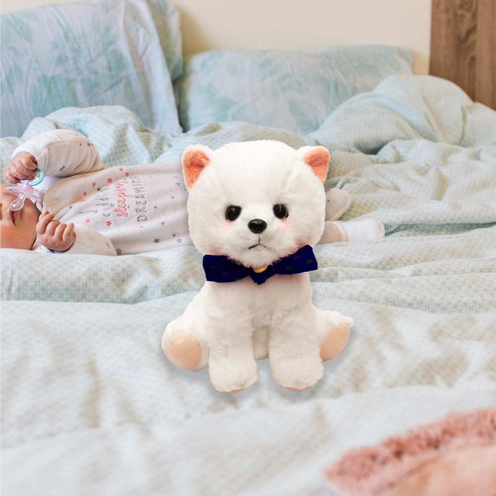 Foto 5 pulgar | Perrito de Peluche Blanco Sentado con Moño Azul