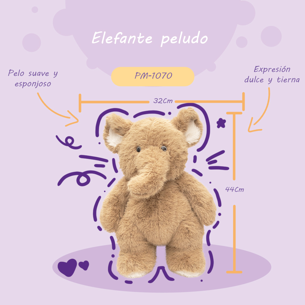 Foto 3 pulgar | Peluche de Elefante Peludo y Tierno de 44cm de Alto