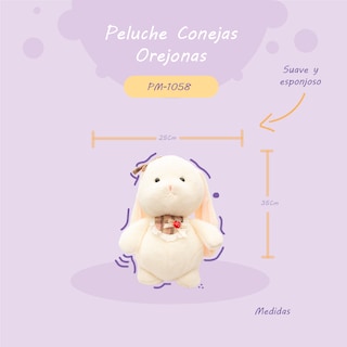 Foto 2 | Conejito De Peluche Vintage 35cm Suave Y Esponjoso Color Blanco