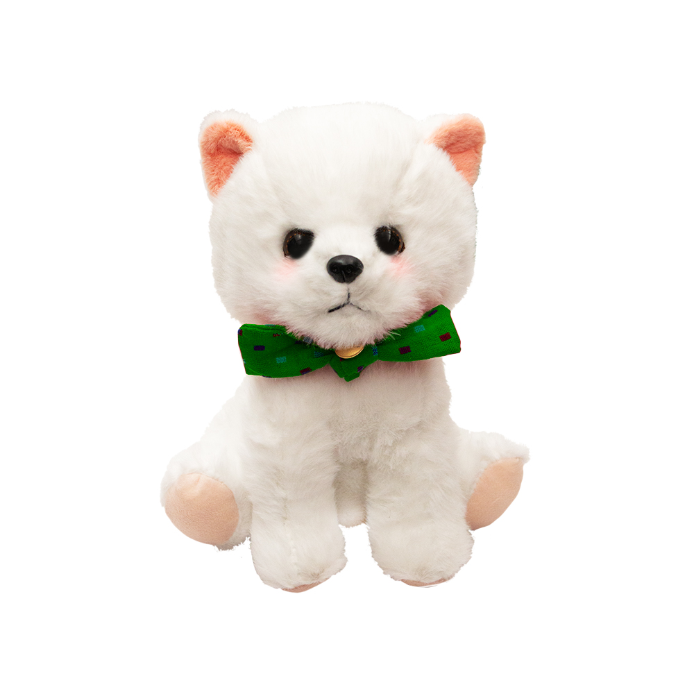 Foto 2 pulgar | Perrito de Peluche Blanco Sentado con Moño Verde