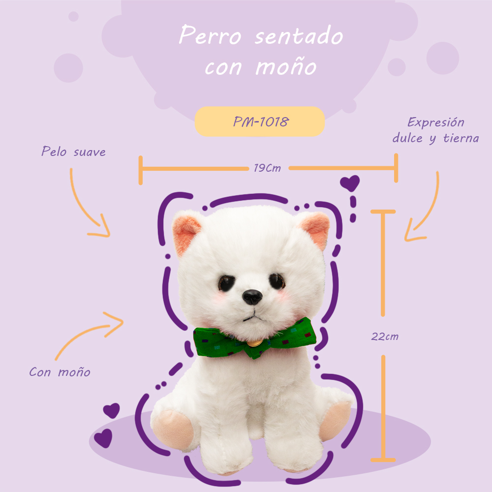 Foto 3 pulgar | Perrito de Peluche Blanco Sentado con Moño Verde