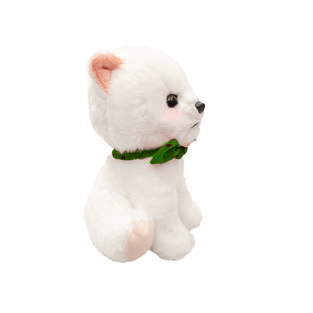 Foto 4 pulgar | Perrito de Peluche Blanco Sentado con Moño Verde