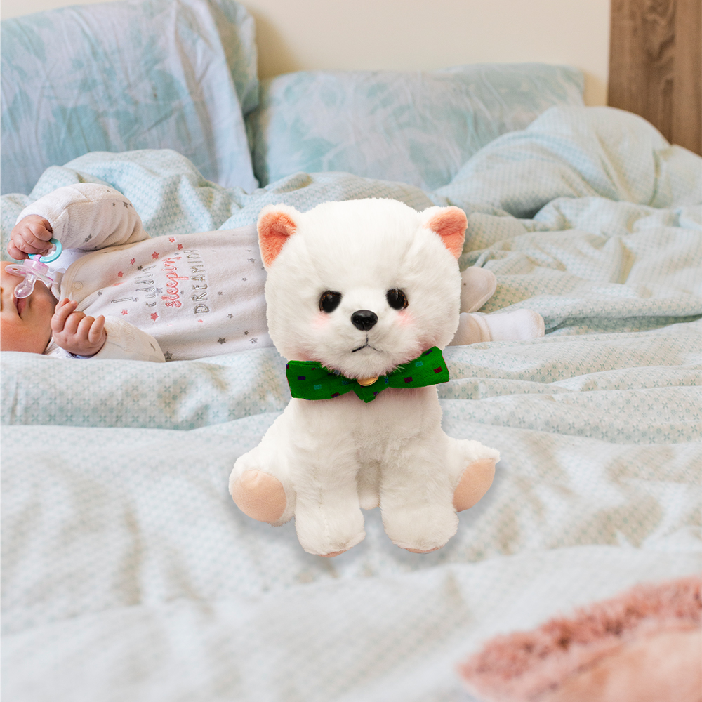 Foto 5 pulgar | Perrito de Peluche Blanco Sentado con Moño Verde