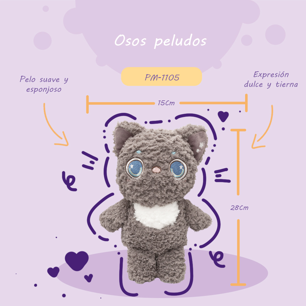 Foto 3 pulgar | Oso De Peluche Gris Tierno Pelaje Colorido Y Divertido Detalle