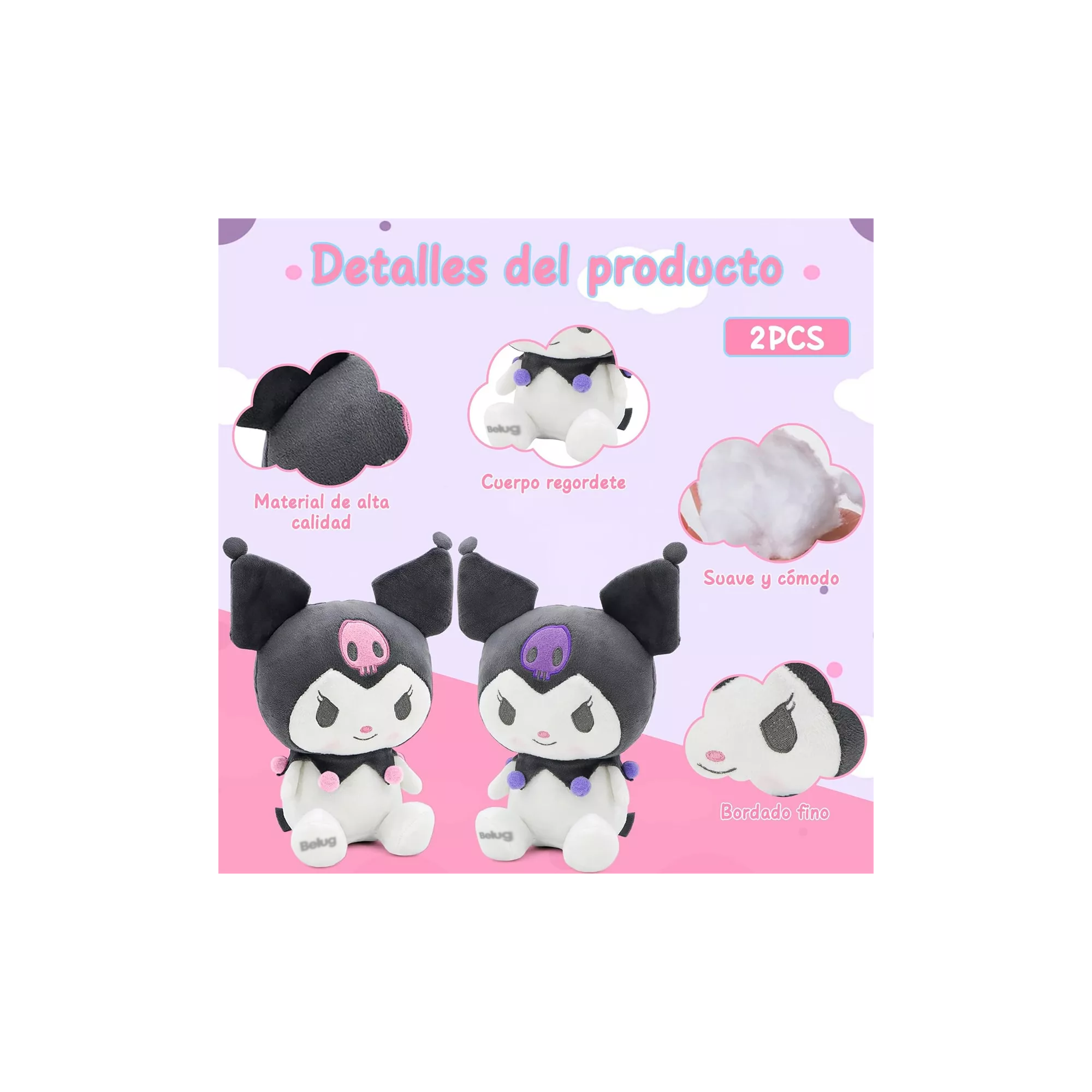 Foto 2 | Peluche Kuromi Lovely 2 piezas Rosa y Morado
