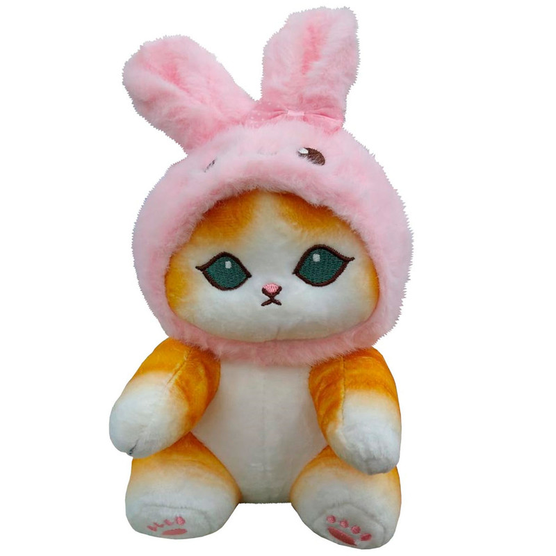 Foto 4 pulgar | Peluche Llavero Economico Gatito Color Naranja Con Gorro De Conejo Rosa 12 Cm