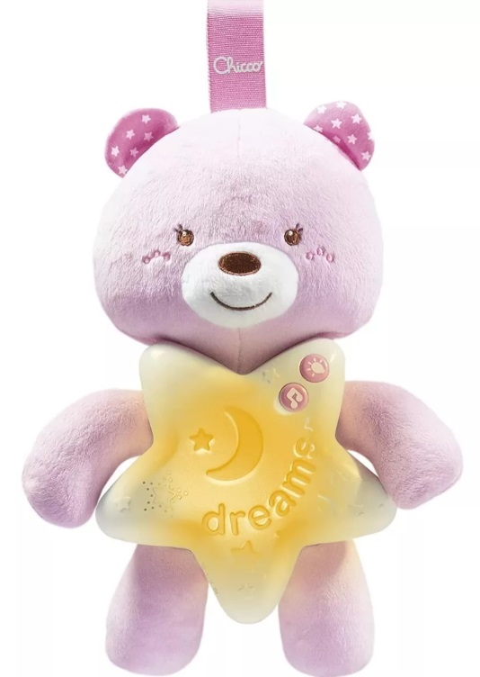 Osito Peluche Colgante Chicco Buenas Noches Luz Sonido Rosa