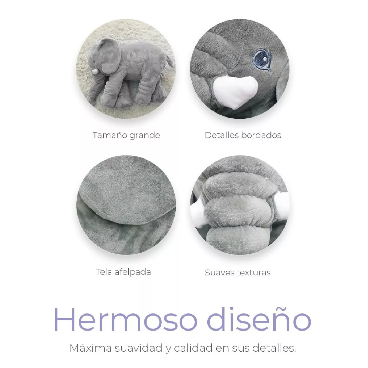 Foto 2 | Almohada de Elefante de Peluche Belug Gris de Gran Tamaño 30x30 cm