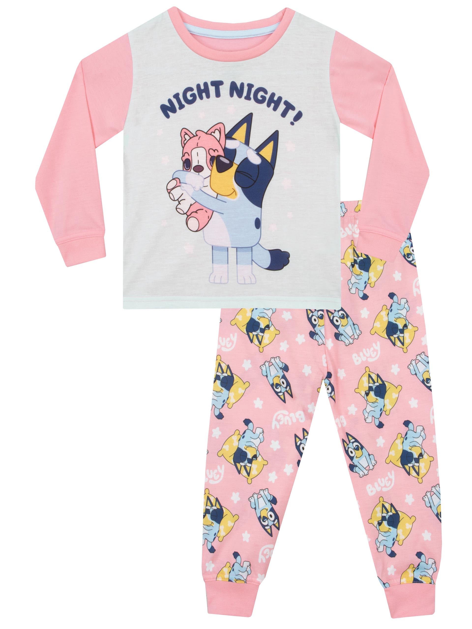 Pijama Bluey Night Night De Manga Larga Para Niñas, 3t, Rosa - Venta Internacional.