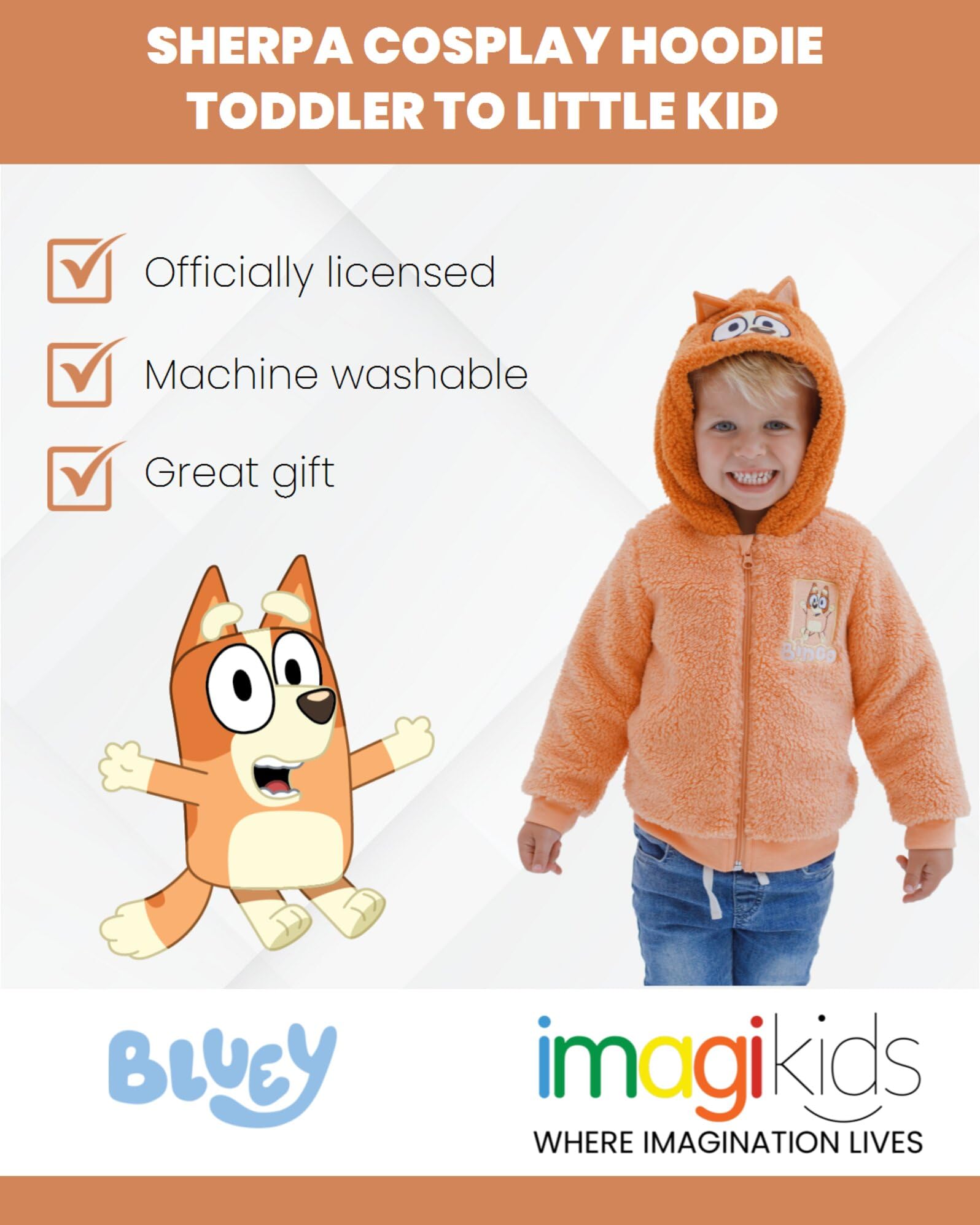Foto 4 pulgar | Sudadera Con Capucha Bluey Bingo Para Niños Pequeños, Acogedora, Sherpa, Con Cremallera, Naranja, 5t - Venta Intern
