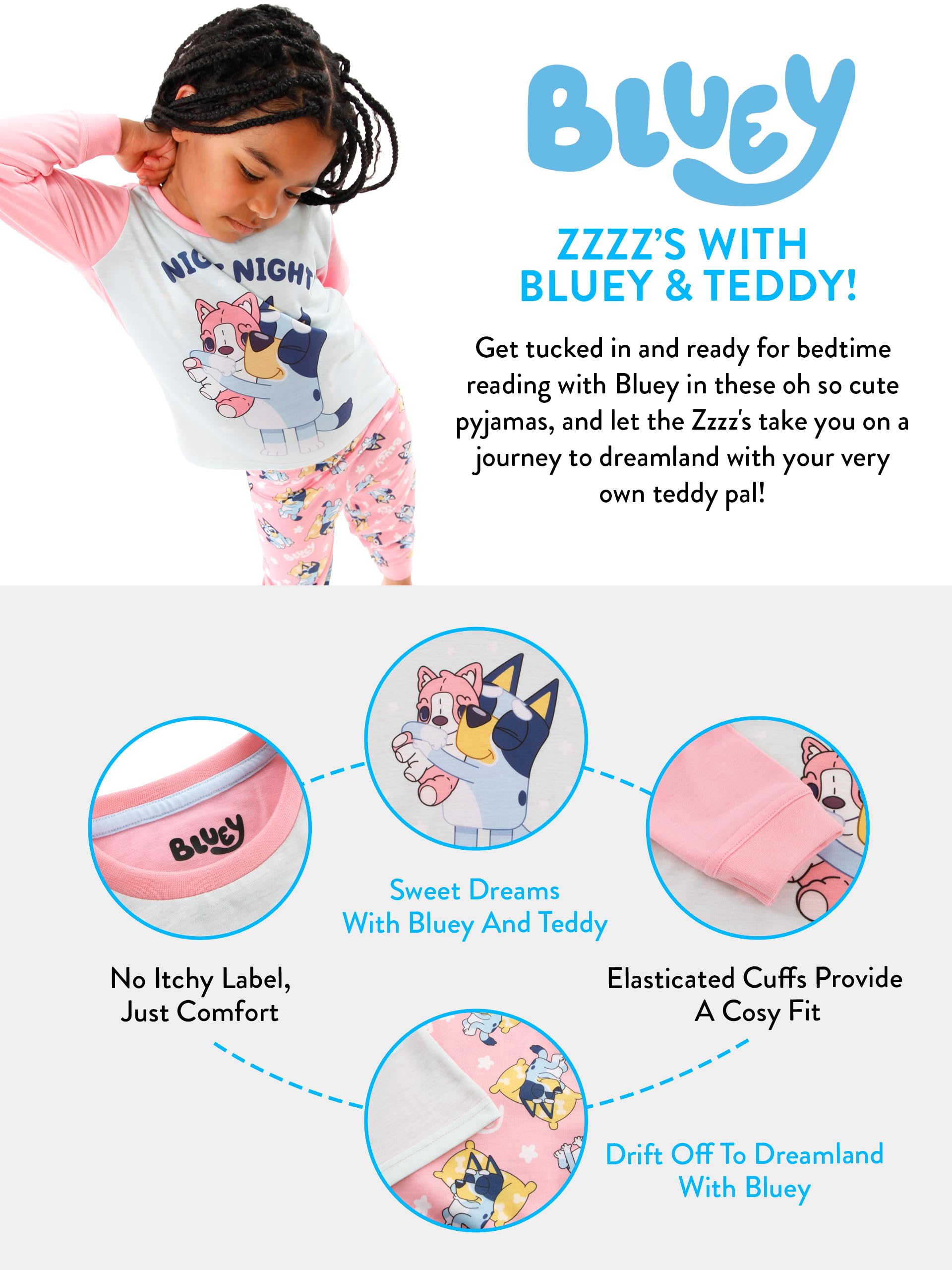 Foto 6 | Pijama Bluey Night Night De Manga Larga Para Niñas Rosa De 4 Años - Venta Internacional.