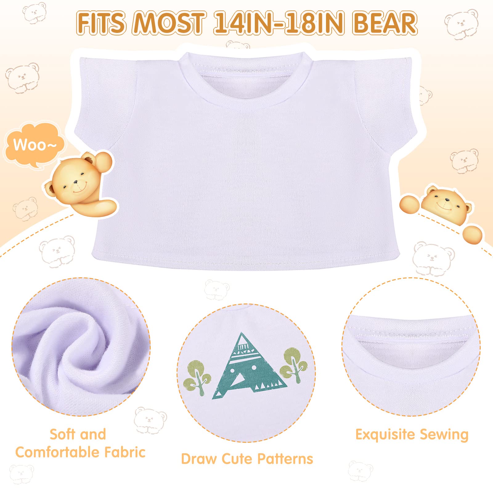 Foto 3 pulgar | Camiseta Básica Blanca Skylety De Bear Clothes Para 14 A 18 Pulgadas - Venta Internacional.