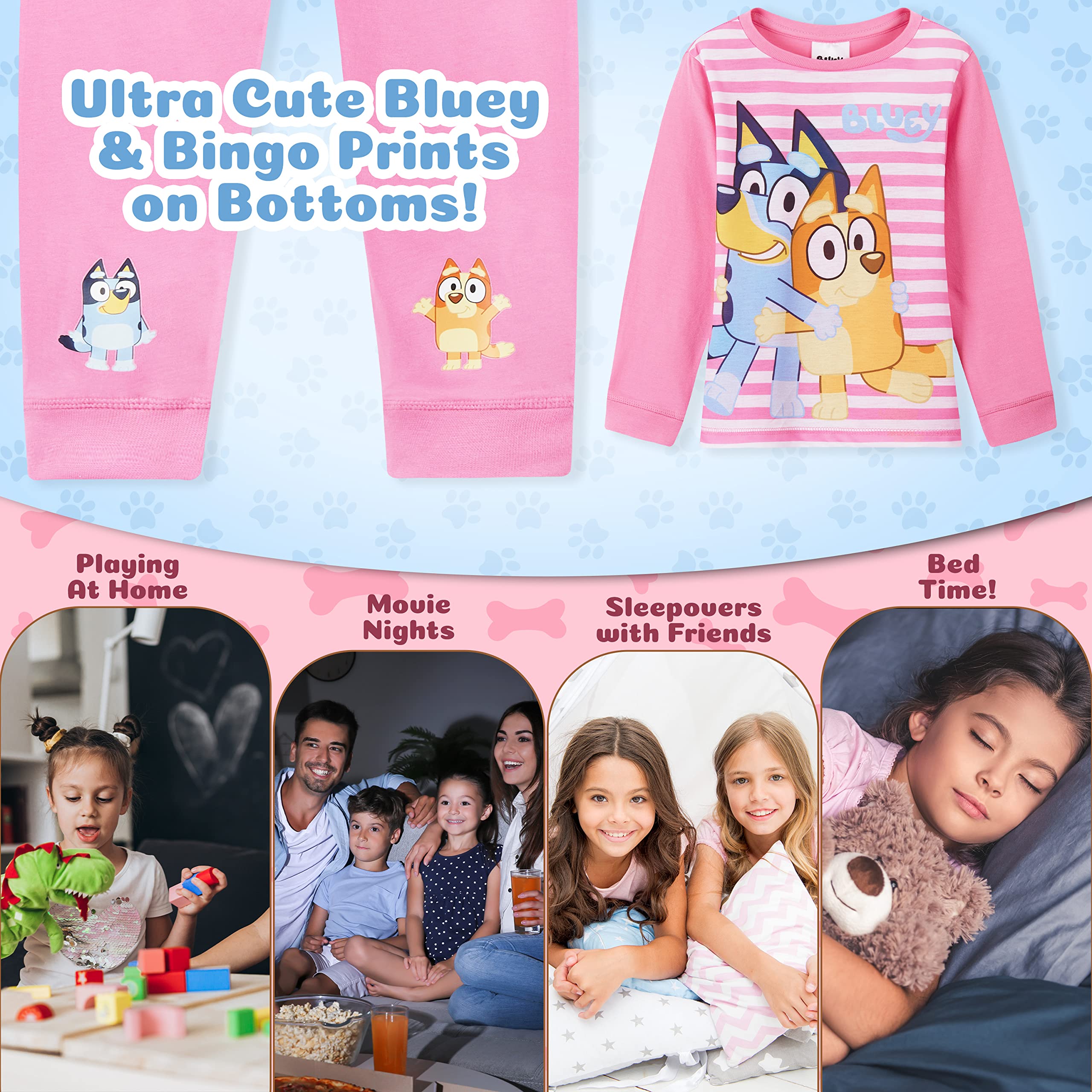 Foto 4 pulgar | Pijama Bluey Para Niñas De 4 A 5 Años, Manga Larga, Rosa, Parte Superior E Inferior - Venta Internacional.