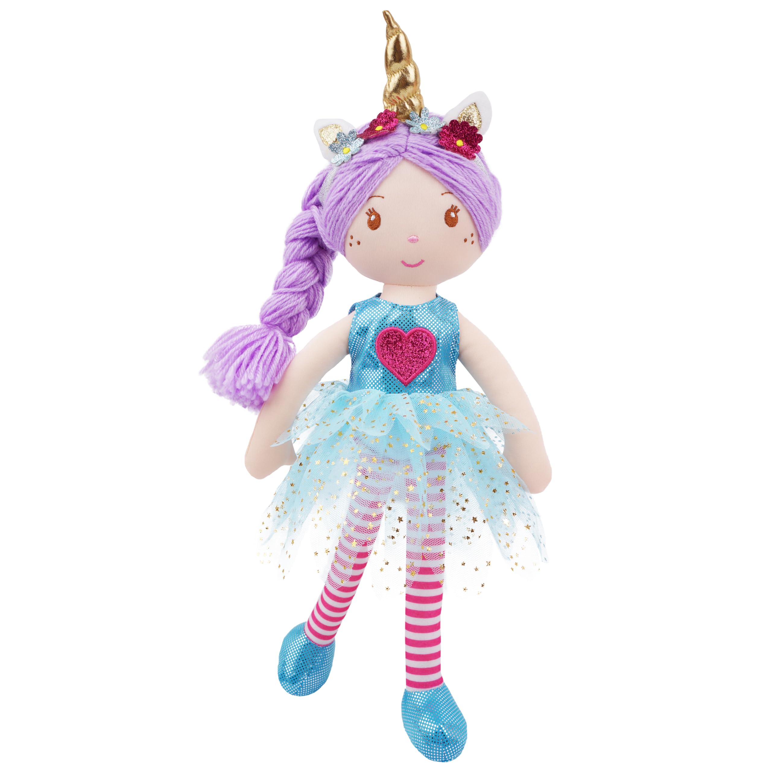Muñeca De Trapo De Peluche June Garden Unicorn Myra De 16 Pulgadas Con Vestido Azul - Venta Internacional.