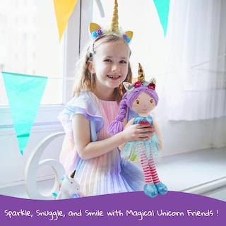 Foto 2 | Muñeca De Trapo De Peluche June Garden Unicorn Myra De 16 Pulgadas Con Vestido Azul - Venta Internacional.