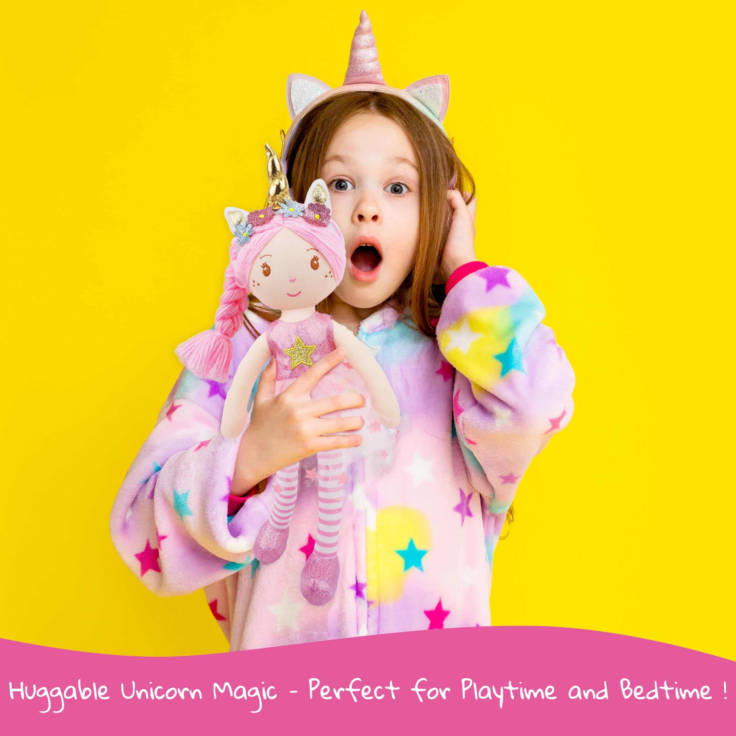 Foto 4 pulgar | Muñeca De Trapo De Peluche June Garden Unicorn Myra De 16 Pulgadas Con Vestido Azul - Venta Internacional.