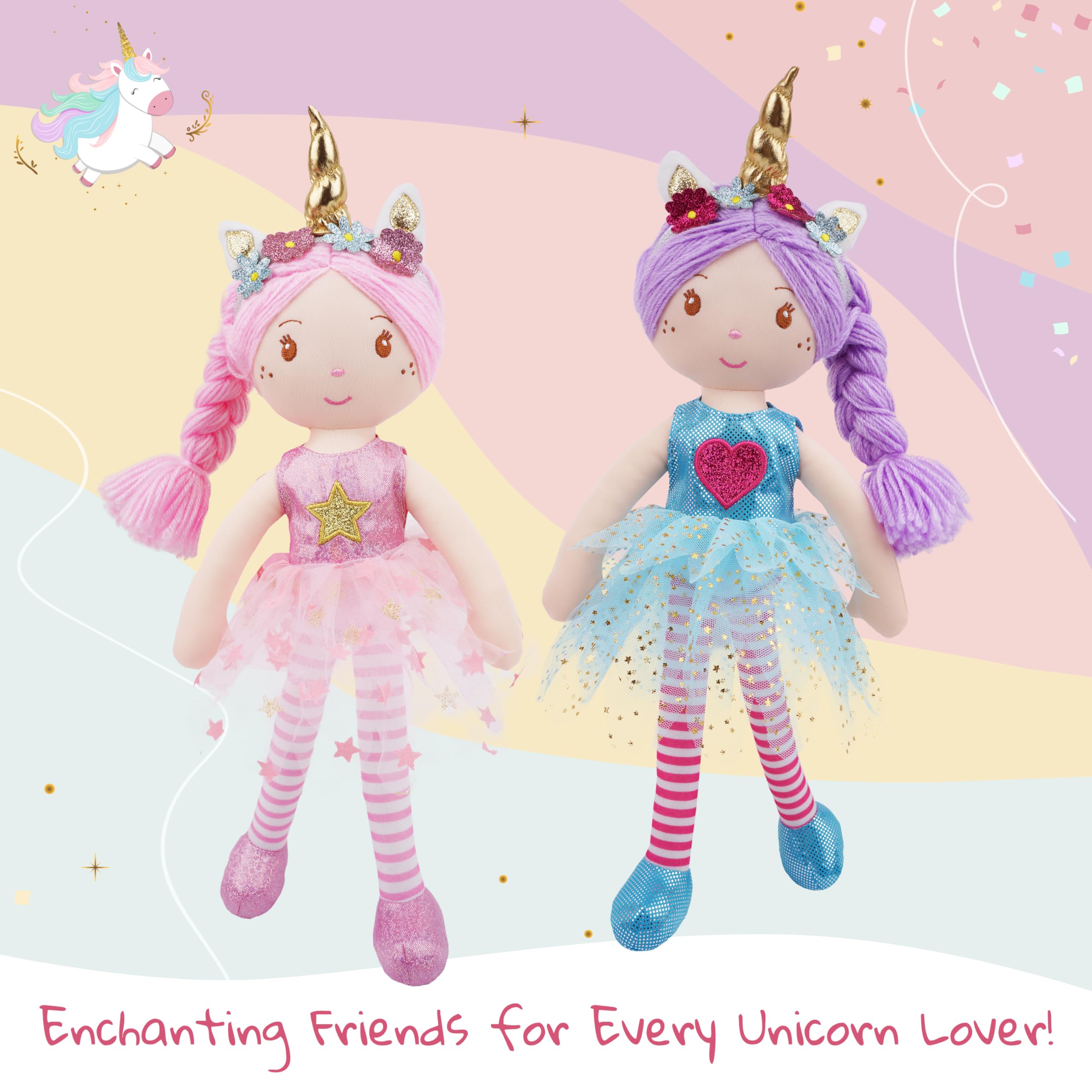 Foto 5 pulgar | Muñeca De Trapo De Peluche June Garden Unicorn Myra De 16 Pulgadas Con Vestido Azul - Venta Internacional.
