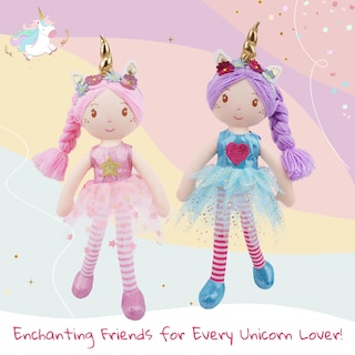 Foto 4 | Muñeca De Trapo De Peluche June Garden Unicorn Myra De 16 Pulgadas Con Vestido Azul - Venta Internacional.