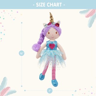 Foto 6 | Muñeca De Trapo De Peluche June Garden Unicorn Myra De 16 Pulgadas Con Vestido Azul - Venta Internacional.