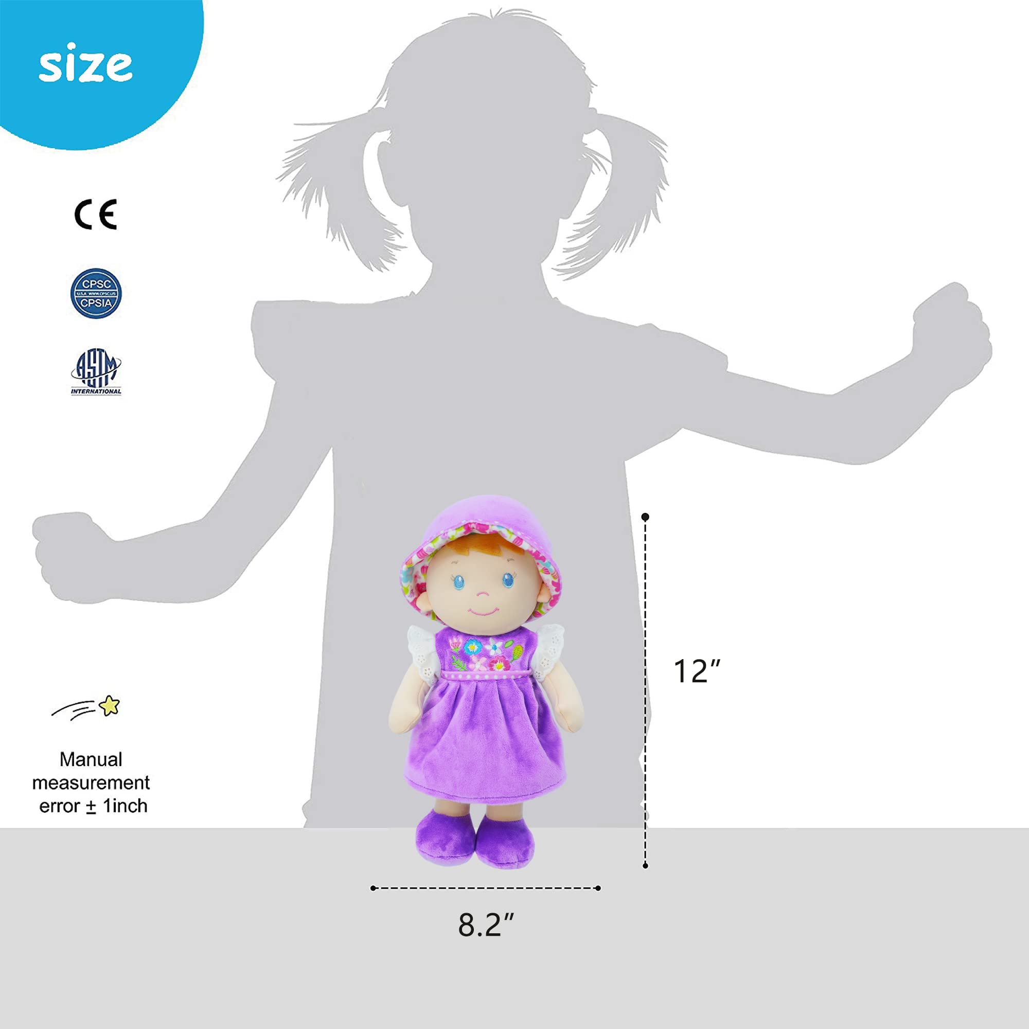 Foto 7 pulgar | Muñeca De Peluche June Garden Laura De 30 Cm Con Vestido Morado - Venta Internacional.
