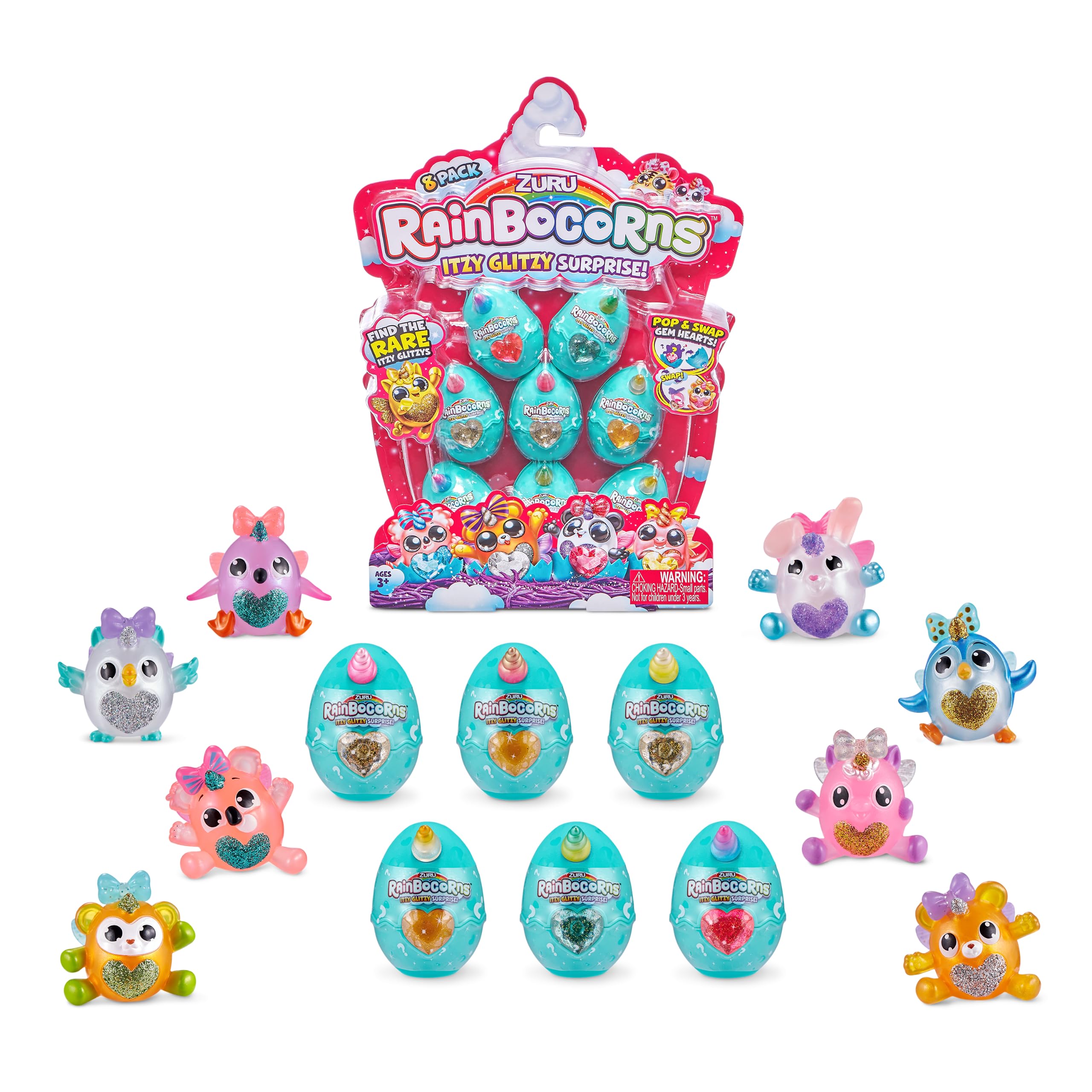 Toy Rainbocorns Itzy Glitzy Surprise Series 1, Paquete De 8, Verde Azulado - Venta Internacional.