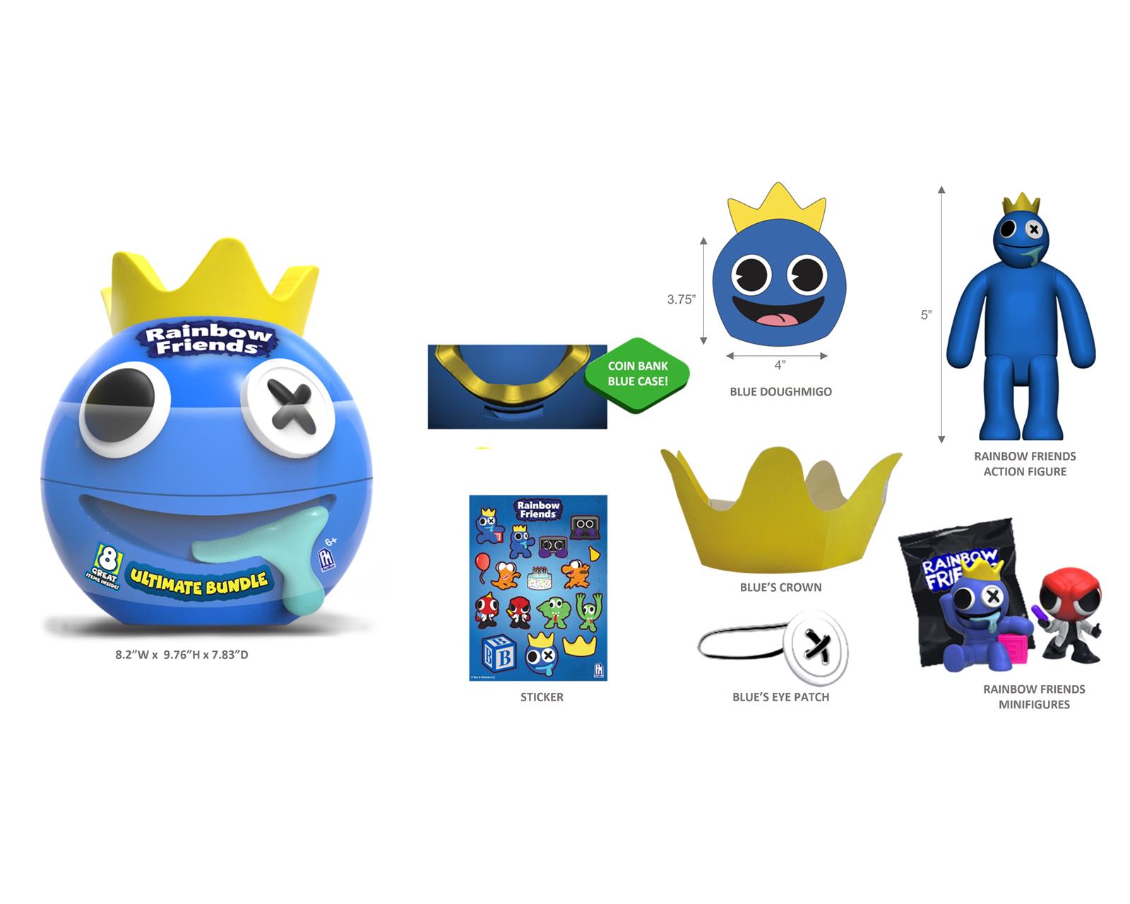 Foto 2 pulgar | Set de Figura Rainbow Friends Ruz Con 8 Artículos Estuche En Forma De Cabeza Azul Para Niños