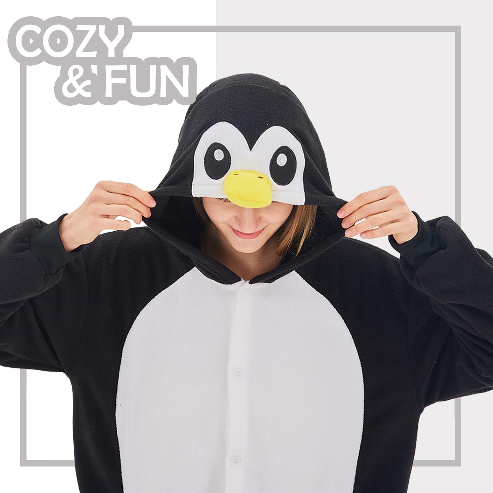 Foto 2 | Disfraz De Pingüino Negro Newcosplay, Pijama De Peluche Para Adultos - Venta Internacional.