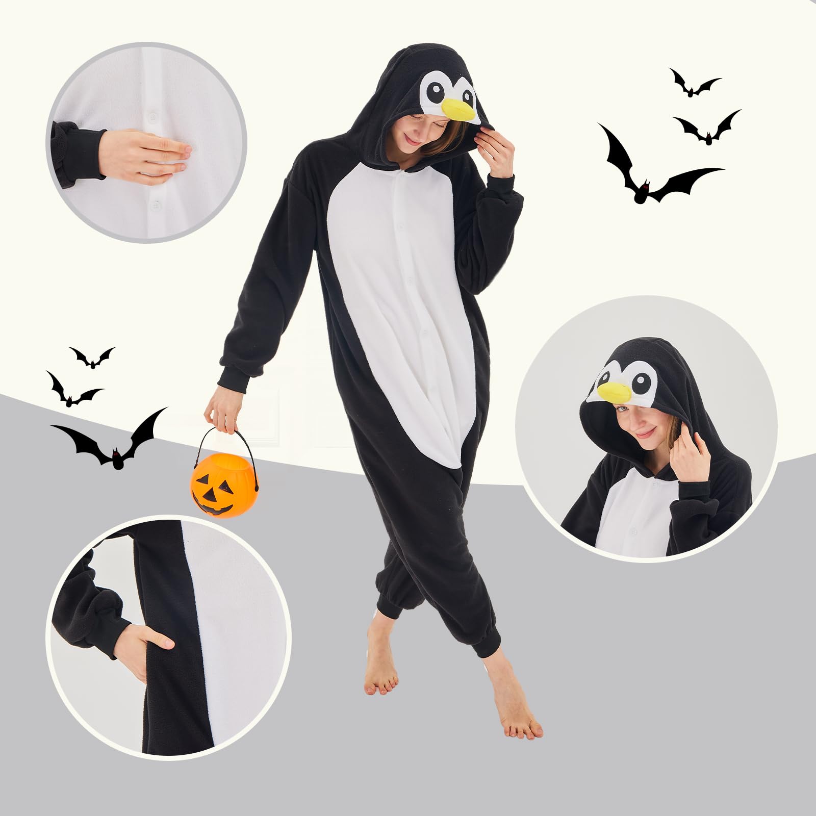 Foto 5 pulgar | Disfraz De Pingüino Negro Newcosplay, Pijama De Peluche Para Adultos - Venta Internacional.