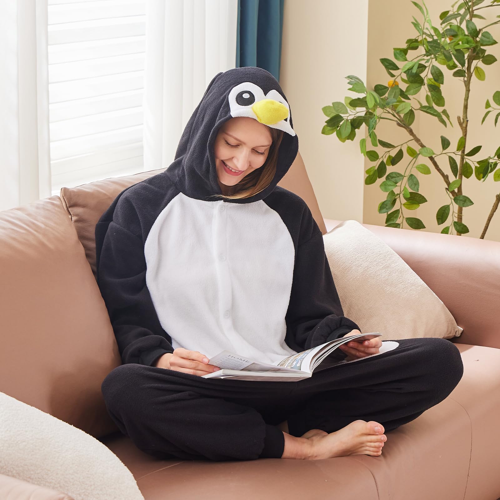 Foto 6 pulgar | Disfraz De Pingüino Negro Newcosplay, Pijama De Peluche Para Adultos - Venta Internacional.