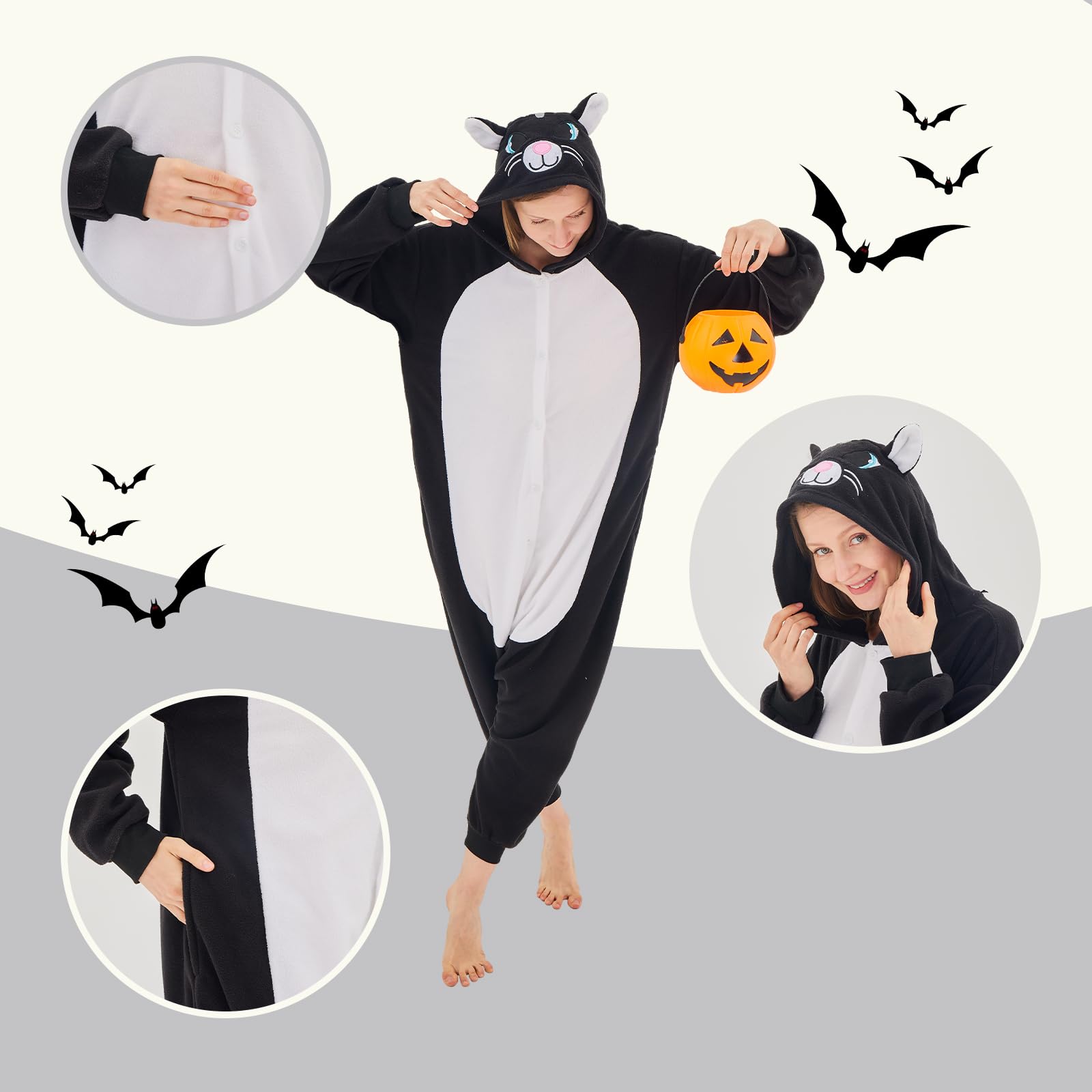 Foto 6 pulgar | Disfraz De Mono Newcosplay Para Adultos, Pijama De Felpa Con Gato Negro - Venta Internacional.
