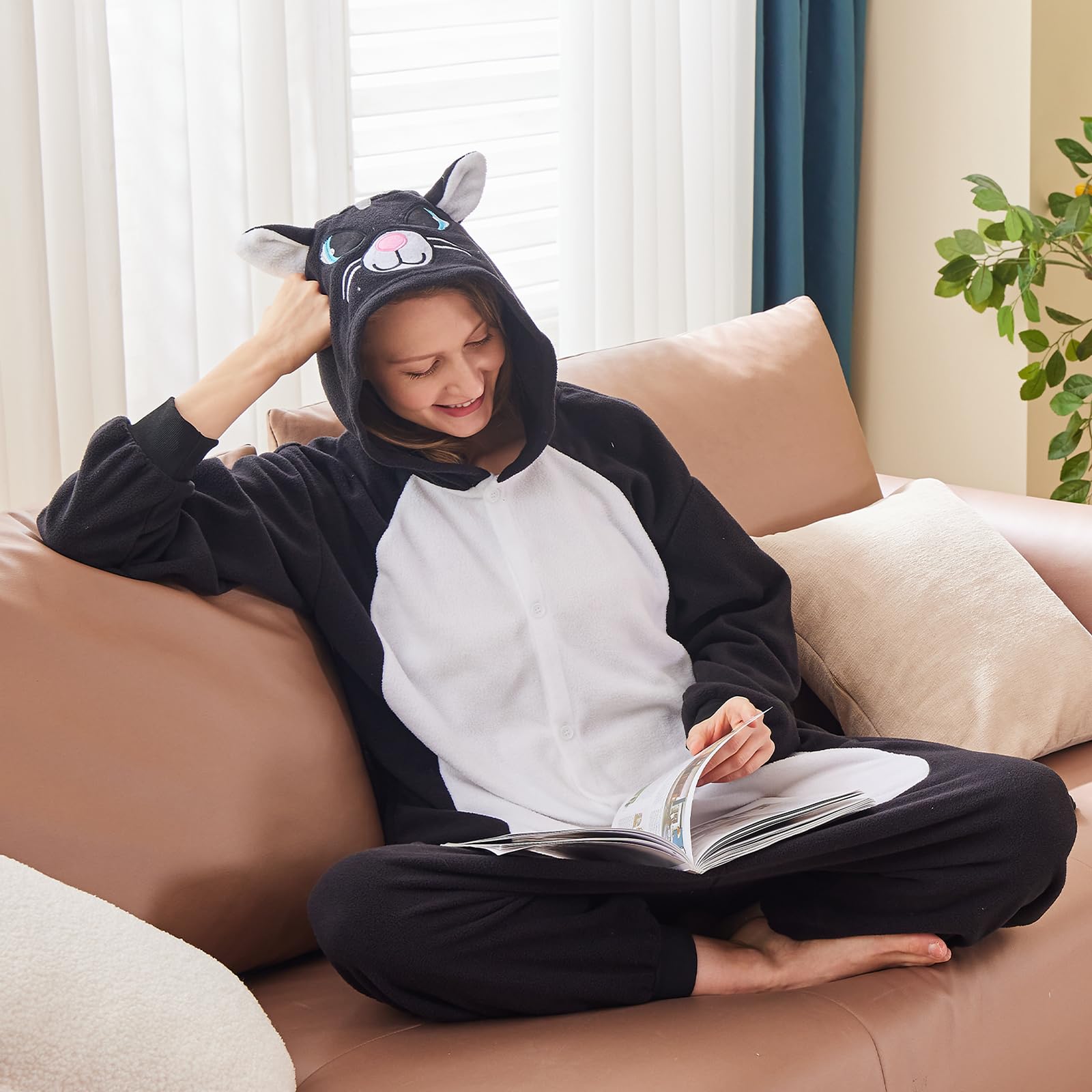 Foto 7 pulgar | Disfraz De Mono Newcosplay Para Adultos, Pijama De Felpa Con Gato Negro - Venta Internacional.