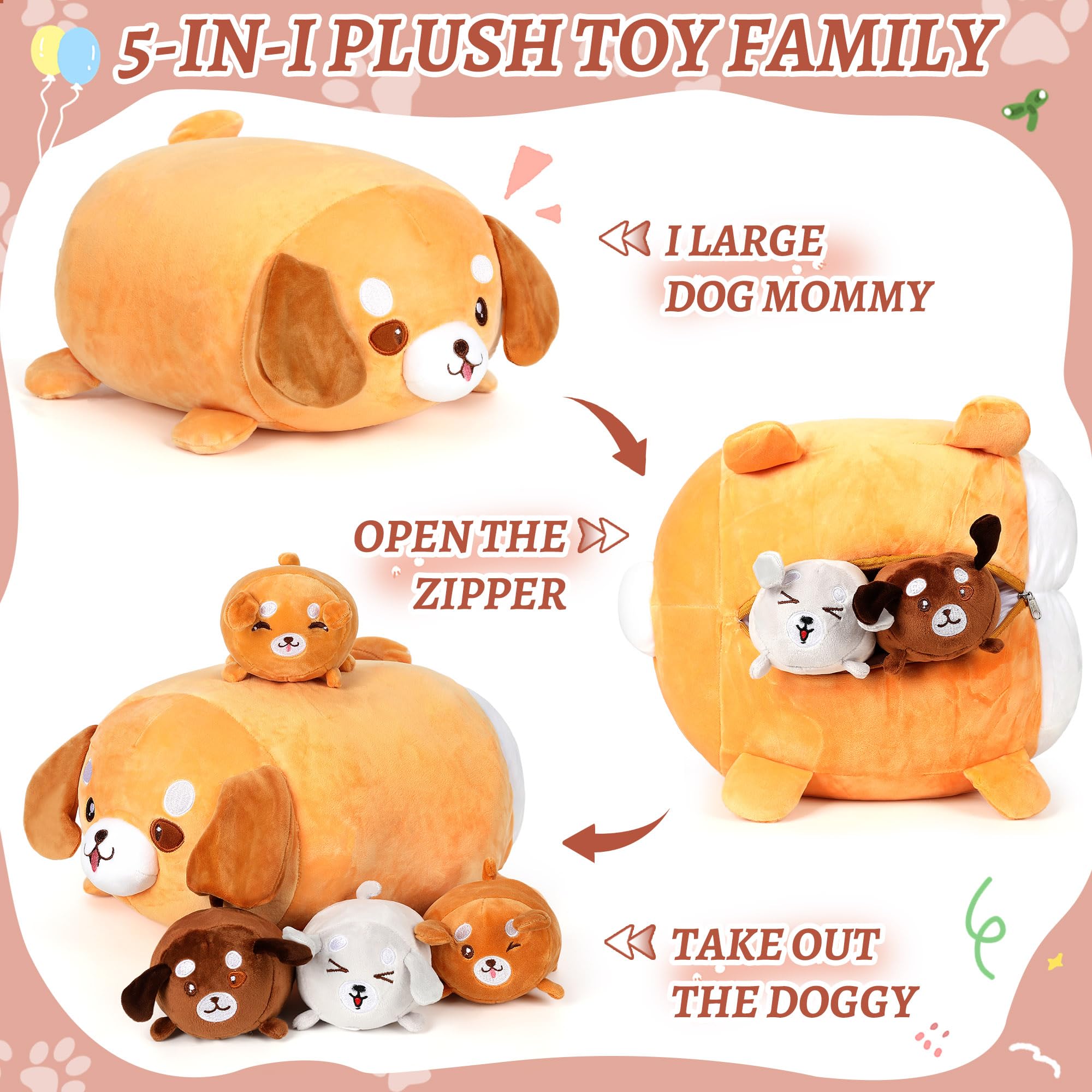 Foto 4 pulgar | Almohada De Peluche Corgi Dog De 15 Pulgadas Con 4 Juguetes De Peluche Para Bebés, 5 Piezas - Venta Internacional.