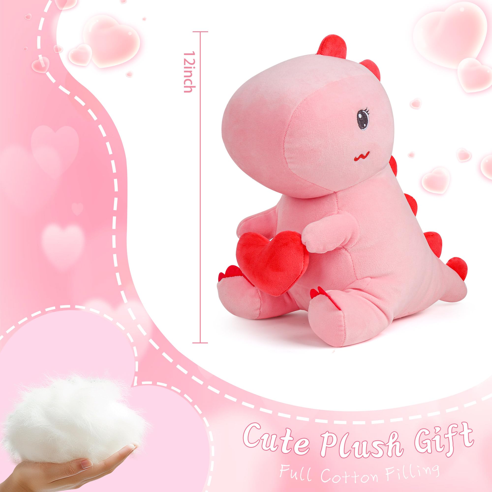 Foto 3 pulgar | Peluche De Dinosaurio De Peluche Rosa De 30 Cm Con Corazón De Amor - Venta Internacional.