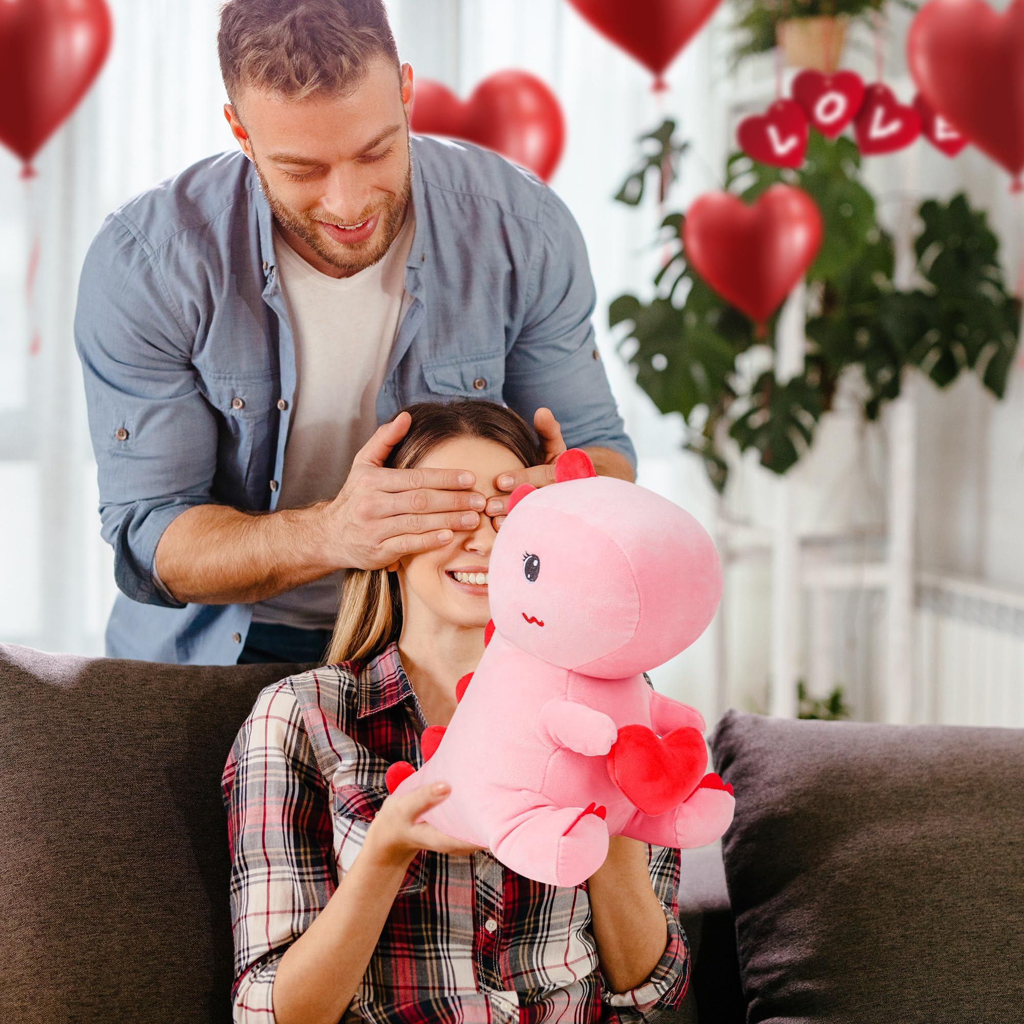 Foto 5 pulgar | Peluche De Dinosaurio De Peluche Rosa De 30 Cm Con Corazón De Amor - Venta Internacional.