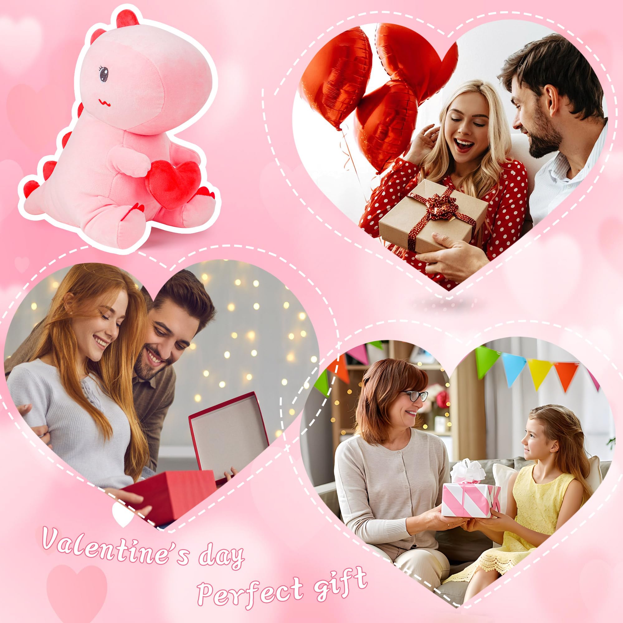 Foto 7 pulgar | Peluche De Dinosaurio De Peluche Rosa De 30 Cm Con Corazón De Amor - Venta Internacional.