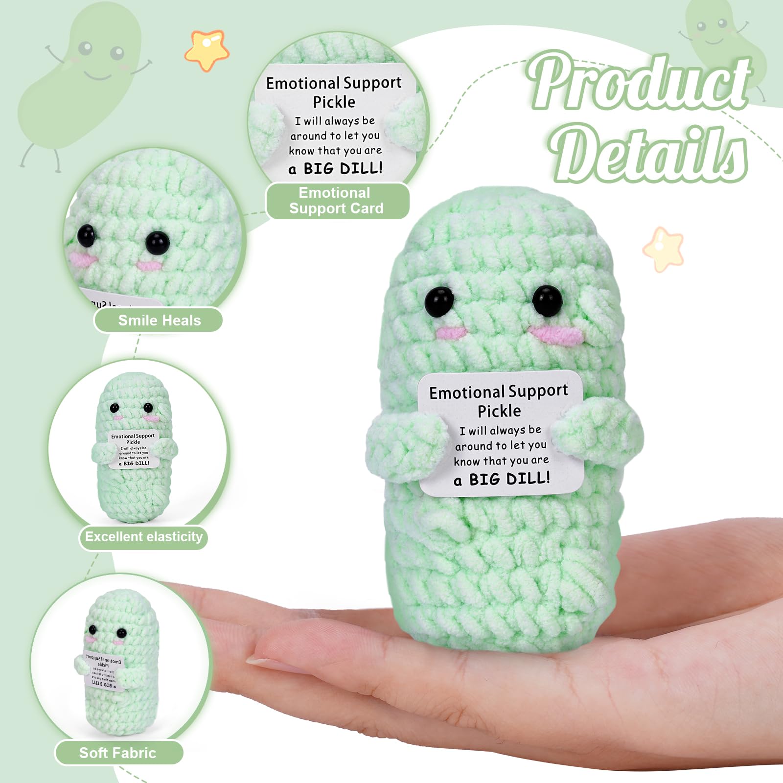Foto 3 pulgar | Pepino Positivo Hecho A Mano De Peluche De Peluche De Apoyo Emocional - Venta Internacional.